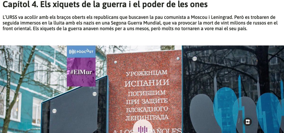 clolano's tweet photo. CAPÍTOL 4 d'#ElMur, exili i memòria. L’URSS va acollir amb els braços oberts els republicans que buscaven la pau comunista a Moscou i Leningrad. Però es trobaren de seguida, immersos en tot un infern: la lluita amb els nazis en la Segona Guerra Mundial.
https://t.co/OSVS0Bdx7G https://t.co/M8INfwSAXT