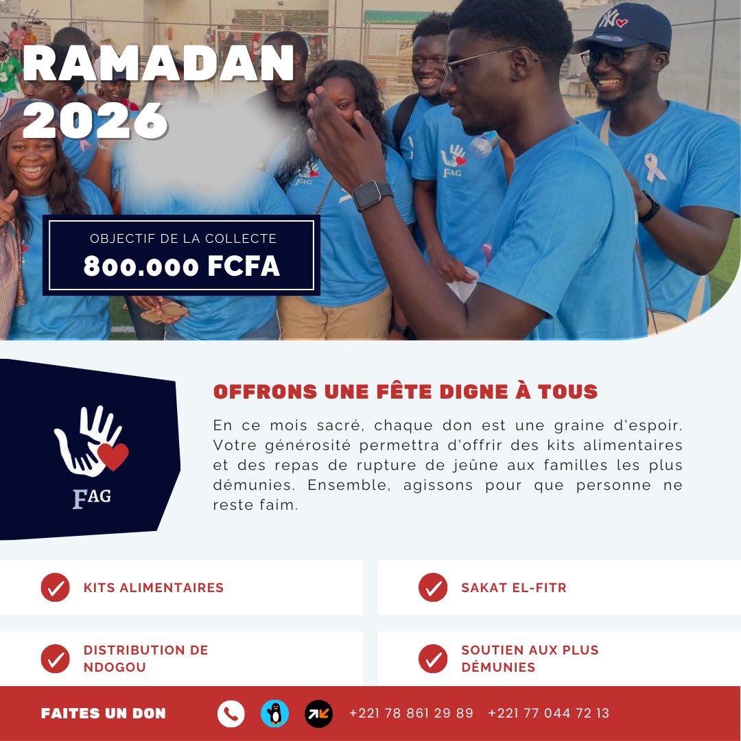 humanity_fag's tweet photo. OPÉRATION KORITÉ 2026 🤍

Cette année, nous nous mobilisons pour permettre aux familles les plus démunies de célébrer la fête avec l’essentiel.
🎯 Objectif : 800 000 FCFA pour la distribution de kits alimentaires complets.
Chaque don compte et peut illuminer un foyer. https://t.co/N65nX6qQXa