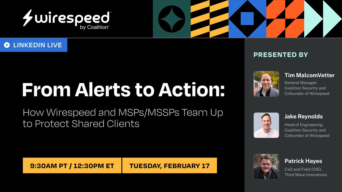 Hear firsthand how our Wirespeed automation-first MDR works alongside MSPs and MSSPs to help protect shared clients from cyber incidents. 

Attend the LinkedIn Live event for a candid discussion among Wirespeed cofounders and one of our MSSP partners: bit.ly/49VL4gz