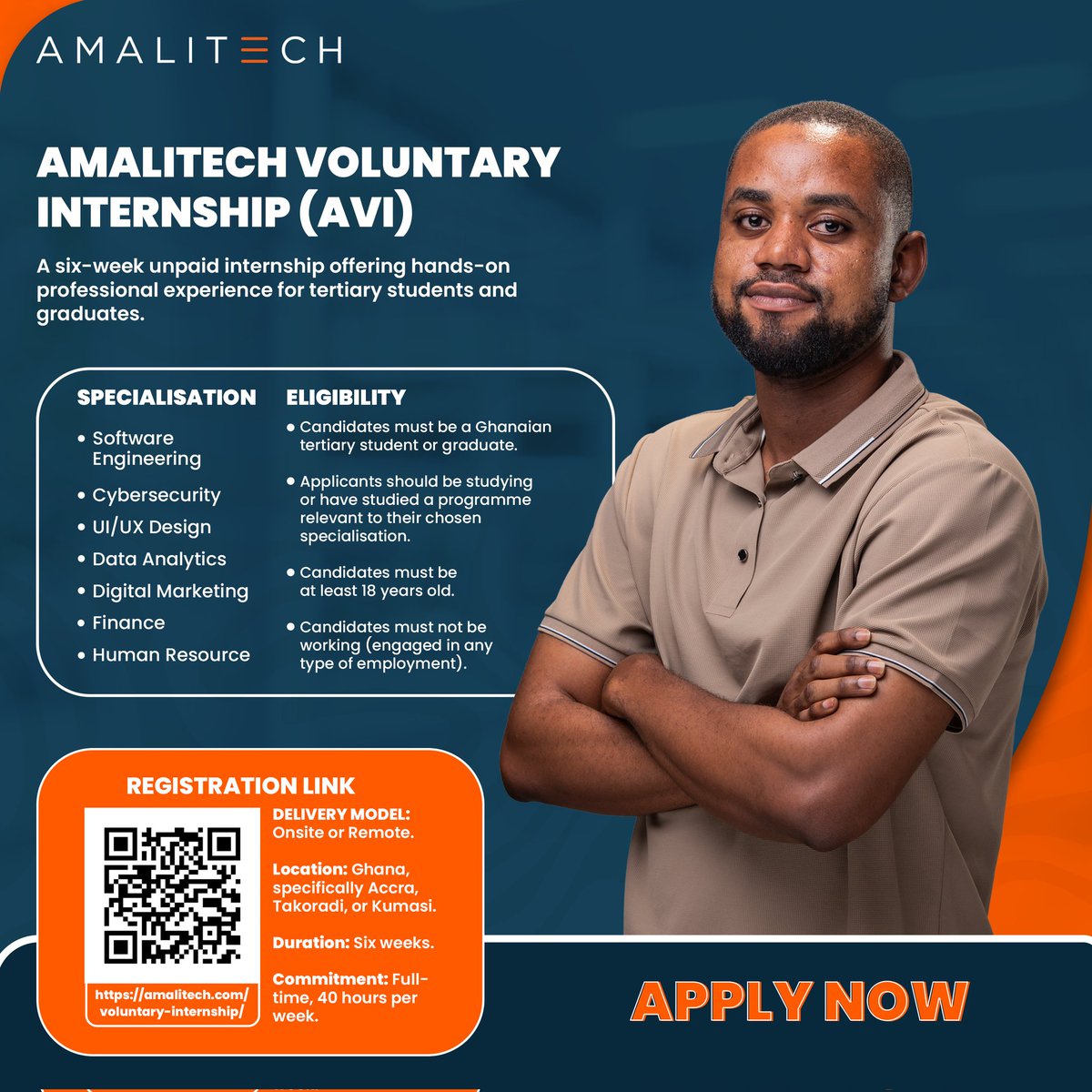 Applications are open for the AmaliTech Voluntary Internship (AVI) 🎉
A 6-week, hands-on internship for students and recent graduates from both technical and non-technical backgrounds to gain real-world experience and explore career paths.
Apply here: amalitech.com/voluntary-inte…