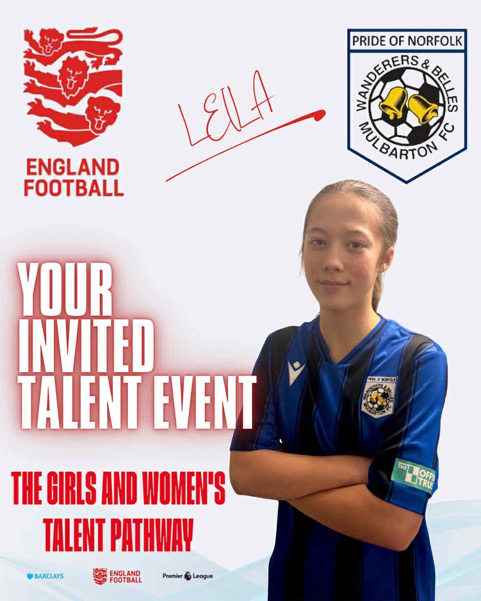MWFCYouth's tweet photo. Leila, one of our U13 Belles and Falcons players, has been invited to take part in the FA Women's England talent pathway - Future Lionesses Talent ID event! All from Mulbarton FC will be behind you Leila! #PlayWell #FutureLioness #GirlsFootball https://t.co/TBnm1p4x94