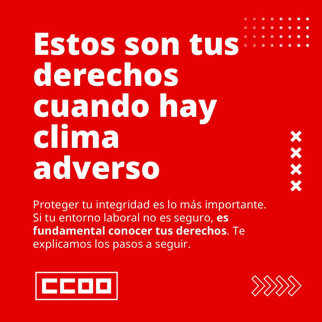 🫂Conocer nuestros derechos es tener más protección. Esto es todo lo que tienes que saber si tienes que ir a trabajar en condiciones climáticas extremas. La prioridad siempre es nuestra salud como trabajadoras y trabajadores.

‼️Recuerda contactar con tus delegadas y delegados de