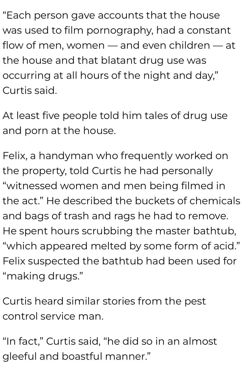 Not enough people are talking about Bannons house that was used by people to film “porn”, where witnesses saw kids going in and out, and a bathroom was ruined by “some kind of acid” in the bathtub.

From 2017: