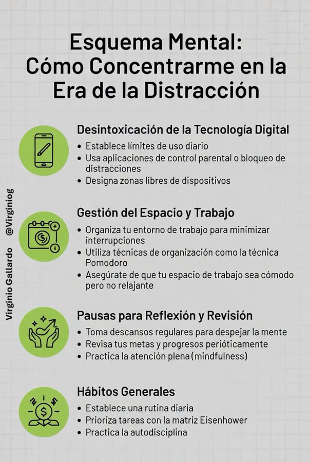 En un mundo laboral lleno de ruido, "Concentrarse", el foco, genera mayor eficiencia, reduce el burnout, mejora equilibrio trabajo-vida o la toma de decisiones 

Clave gestionar tecnología digital y optimizar el espacio de trabajo o establecer pausas reflexivas y rutinas diarias