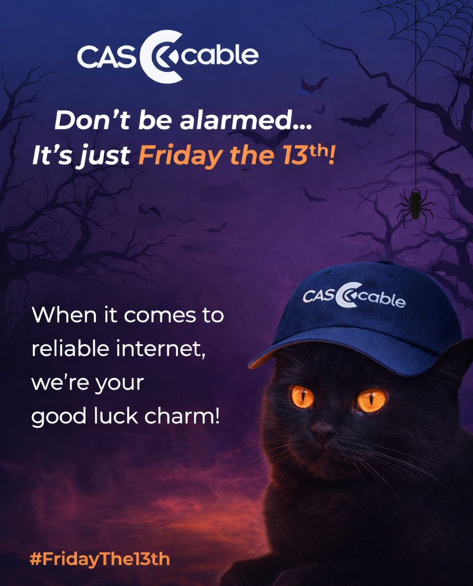 No bad luck here 😎🐈‍⬛
It may be Friday the 13th, but when it comes to reliable internet and local service, CAS Cable is your good luck charm. 🍀📶
Stay connected. Stay worry-free.
#FridayThe13th #GoodLuckCharm #LocalService #CASCable