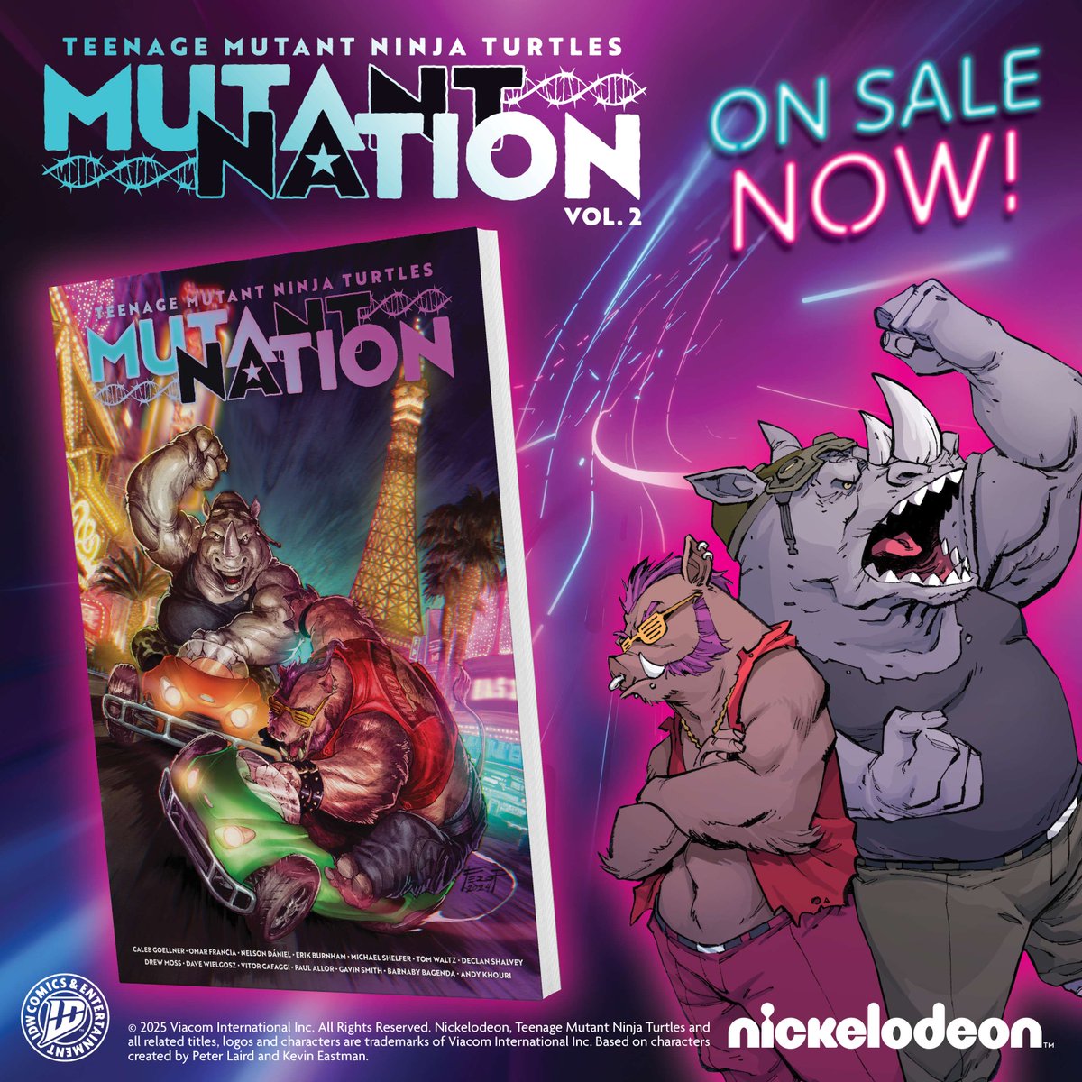IDWPublishing's tweet image. The wait is over—Mutant Nation Vol. 2 is here! 🎉 

Get ready for an explosive finale wild Vegas chases to Foot Clan chaos.

Every page is packed with action, surprises, &amp;amp; epic showdowns.

Grab your copy of #TeenageMutantNinjaTurtles: #MutantNation Vol. 2! 🐢💥

#TMNT #OGN