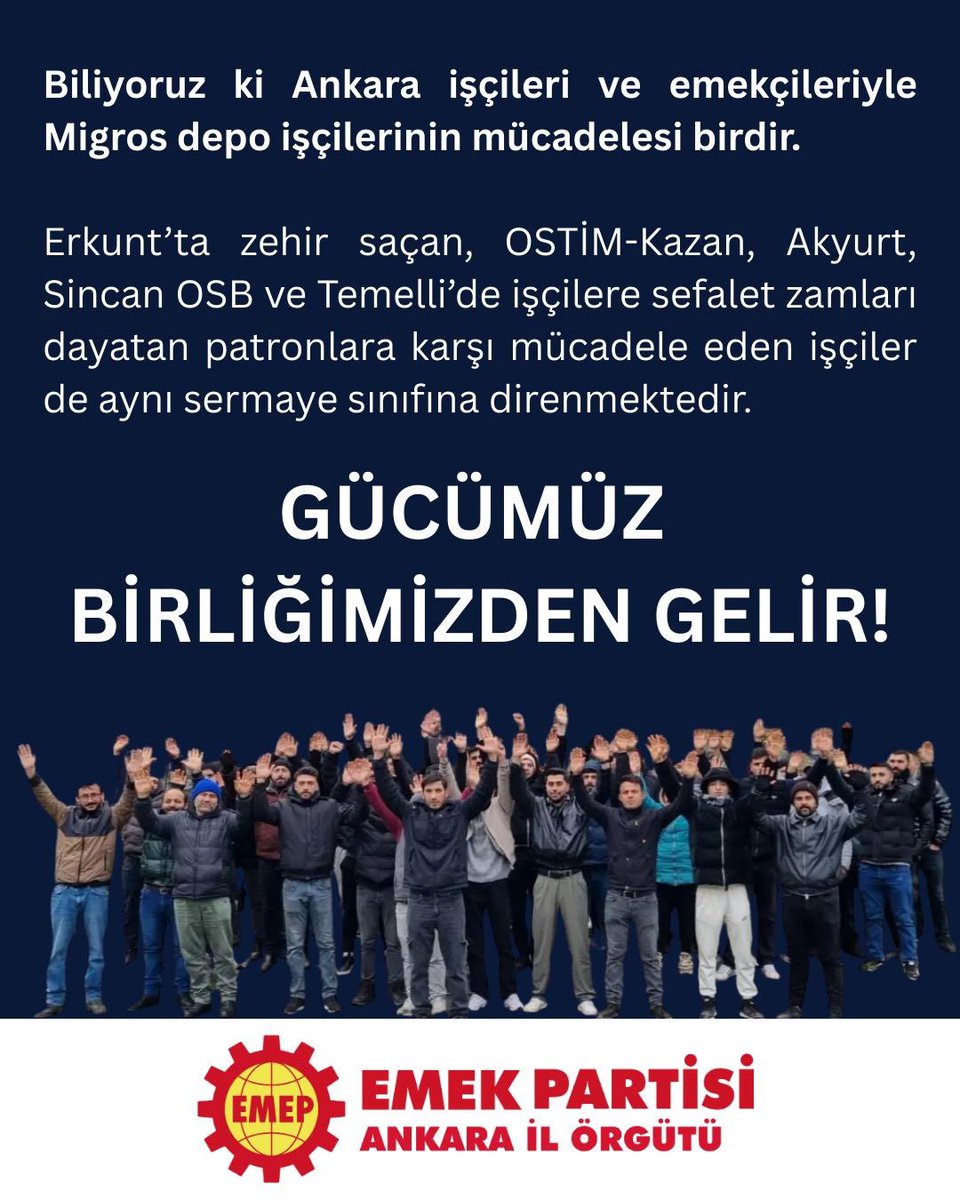 emekpartisi06's tweet photo. Ankara işçi ve emekçileri ile Migros depo işçilerinin mücadelesi birdir. Gücümüz birliğimizden gelir! https://t.co/Q2p9tbBV0b