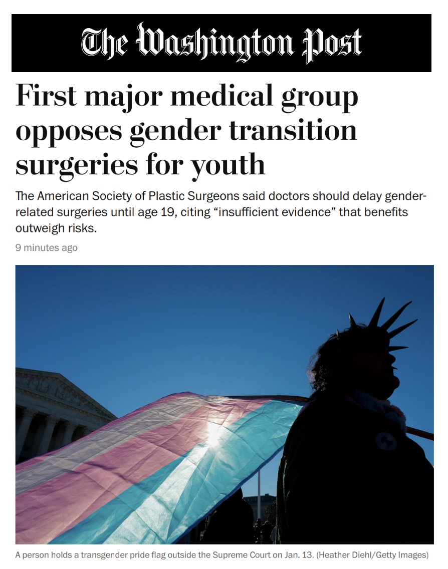SwipeWright's tweet image. 🚨BREAKING: The American Society of Plastic Surgeons come out against "gender-affirming" surgeries for anyone under 19 years old, making them the first major US-based medical association to officially narrow their guidance. 

Former ASPS president Scot Bradley Glasberg…