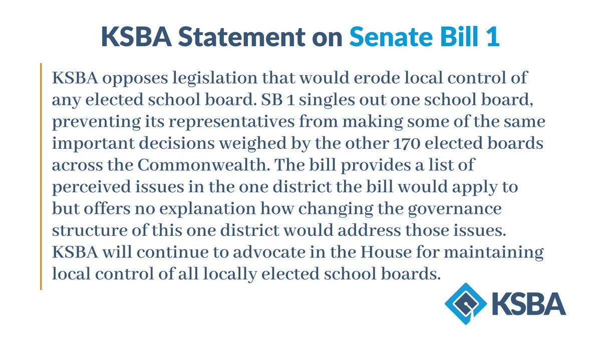 Following Monday's Senate vote on SB 1, KSBA renews its long-held opposition to legislation that erodes the local control of any of Kentucky’s elected school boards.