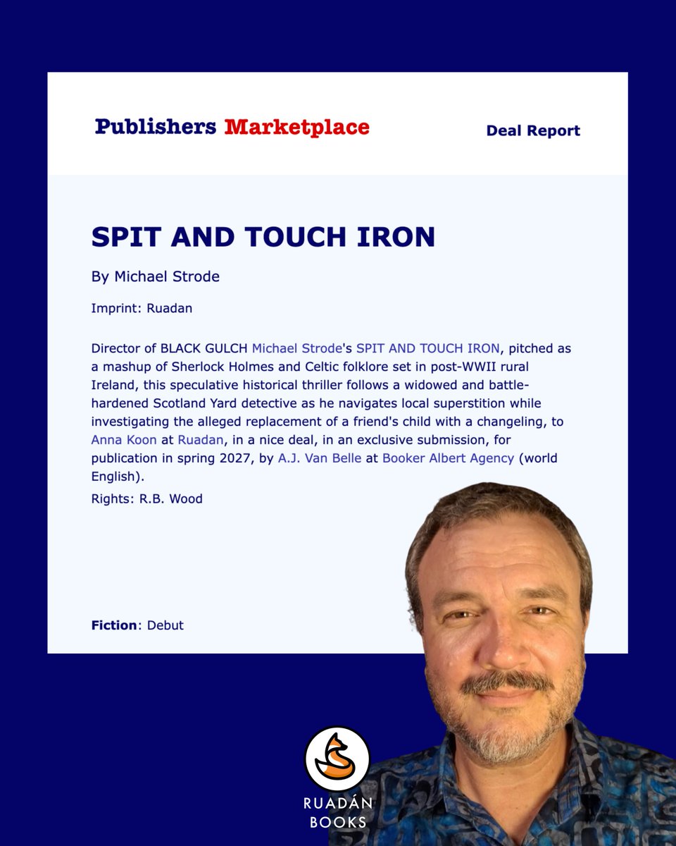RuadanBooks's tweet photo. We're pleased to announce that we will be publishing Michael Strode's debut novel SPIT AND TOUCH IRON!

This speculative historical thriller is a mashup of Sherlock Holmes with Celtic folklore, set in post-WWII rural Ireland: SPIT AND TOUCH IRON follows a widowed and battle-hardened Scotland Yard detective as he navigates local superstition and deceit while investigating the alleged replacement of a friend’s child with a changeling.

More: https://t.co/RV46L7CGv1

#book #thriller #HistoricalFiction #horror #BookTwitter