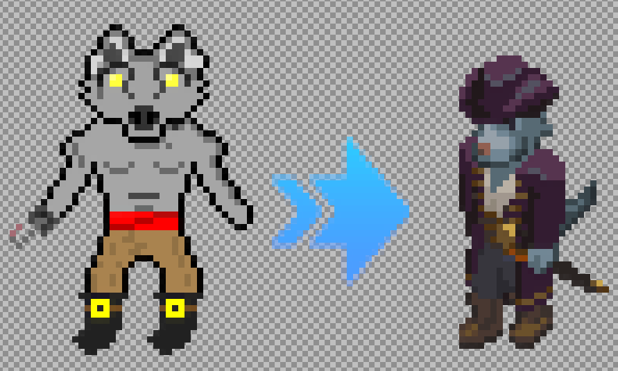 Animansion_game's tweet photo. Noob vs Pro, Pixel Art Edition

I tried to design a hotel guest.

Then our artist fixed it 👨‍🎨

#pixelart #ドット絵 https://t.co/EFEZCU4cj6