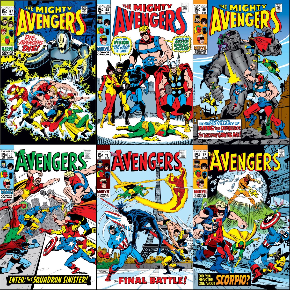 ClassicMarvel_'s tweet image. Avengers #67-72 cover dated August 1969-January 1970.