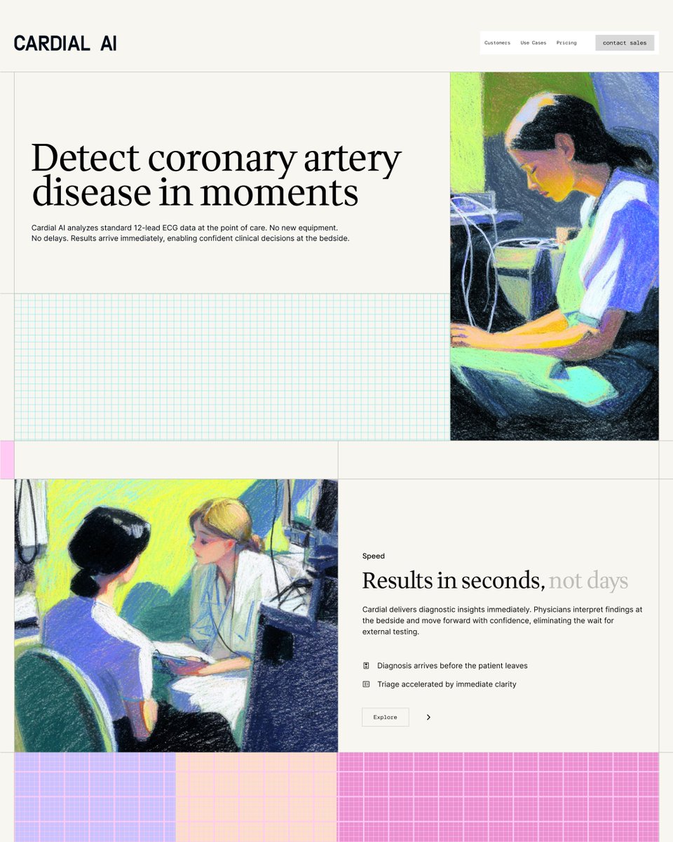 ArcjetDesign's tweet image. Design sprint outtakes for Cadial Ai. This design direction transforms the 9x9 grid of the EKG report into a visual brand language.

Style reference from @sergeantsref
