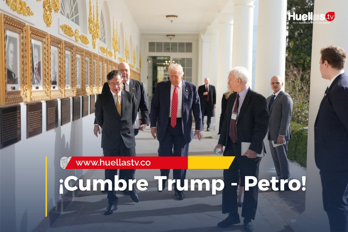 Huellas_Tv's tweet photo. 🔴 Cumbre Trump - Petro 🔴

Primeras imágenes de la reunion entre el presidente de los Estados Unidos, Donald Trump y su homólogo de Colombia Gustavo Petro en Washington.

El saludo inicial fue en el Salón Este de la Casa Blanca, luego en el salón Oval donde los mandatarios comenzaron a abordar una agenda conjunta. Por lo visto en las fotografías, la reunión se desarrolla en un ambiente cordial.

Asisten a la reunión el ministro de Defensa Pedro Sánchez; Daniel García-Peña, embajador de Colombia en Estados Unidos; Rosa Villavicencio; canciller de Colombia; J.D. Vance, vicepresidente de Estados Unidos; Marco Rubio, Secretario de Estado de los Estados Unidos y Bernie Moreno, Senador Republicano de los Estados Unidos.

De acuerdo a lo que se ha conocido por fuentes cercanas a la Casa Blanca, los diálogos sostenidos en el salón Oval, han transcurrido en los mejores términos, de hecho, las cifras presentadas por el MinDefensa colombiano, fueron recibidas positivamente por el presidente Trump y los miembros de su gobierno.

En desarrollo...
.
#huellastvciénaga #huellastvinternacional