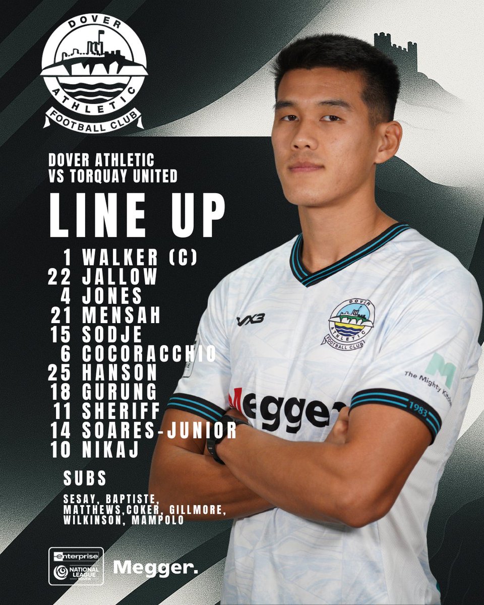 DoverAthletic's tweet photo. 📋𝗧𝗘𝗔𝗠 𝗡𝗘𝗪𝗦

Your Whites for today’s game against Torquay United 💪

❌ Charles-Cook misses out with injury

#DAFC | ⚪⚫️ https://t.co/Nr2Upcm9XT