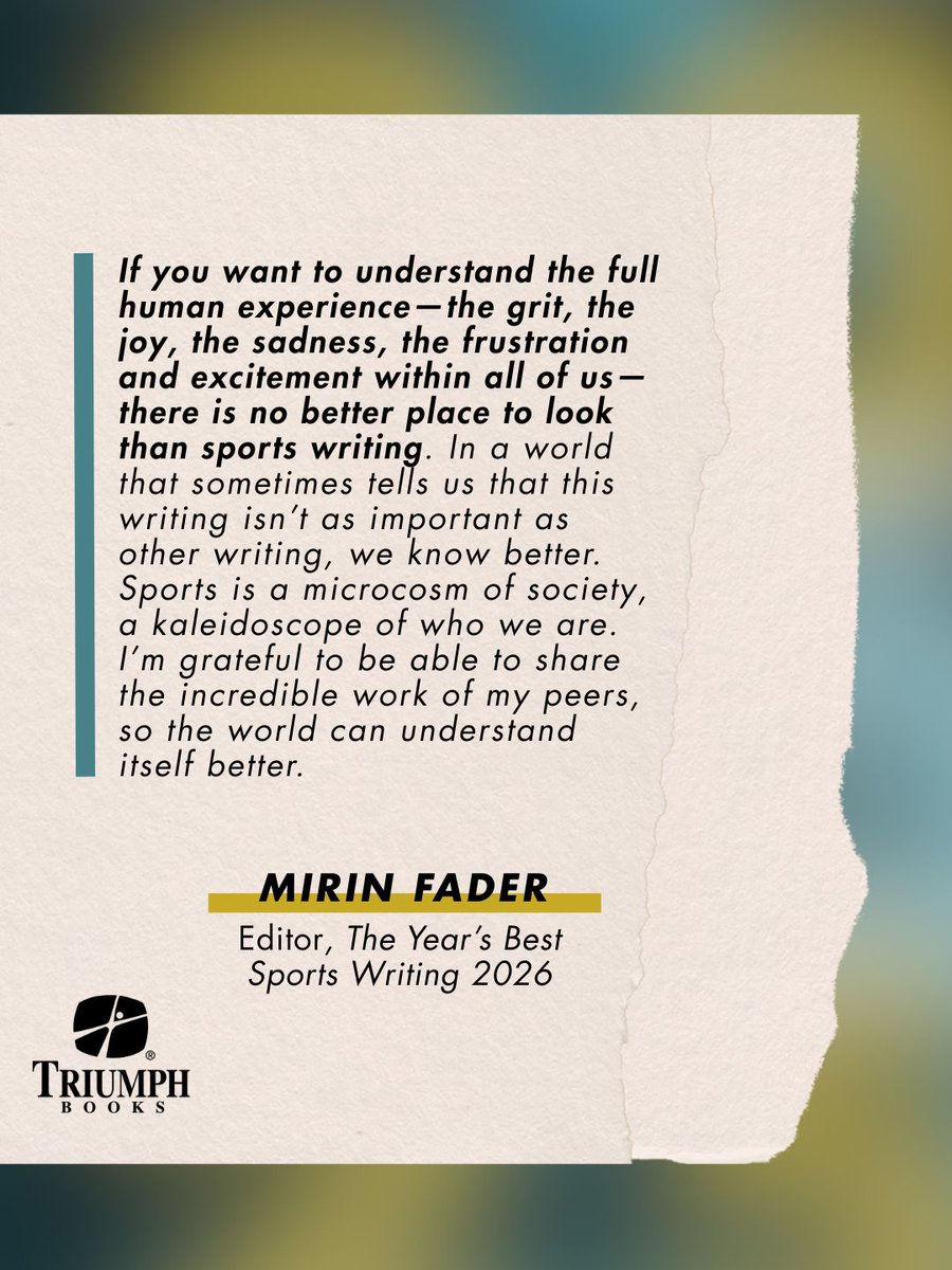 We are proud to announce the guest editor of The Year's Best Sports Writing 2026, coming this fall: <a href="/MirinFader/">Mirin Fader</a>, best-selling author and senior writer at The Athletic.

Submit stories from the 2025 calendar year to ybsportswriting@gmail.com
