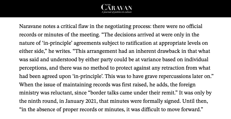 SushantSin's tweet photo. When Corps Commanders meetings began, the external affairs ministry did not agree to the army recording the minutes of the meeting. That would have allowed the Indian side to hold the Chinese to their word and had grave repercussions. Where was the political leadership? 4/n https://t.co/rOZys8W4Q1