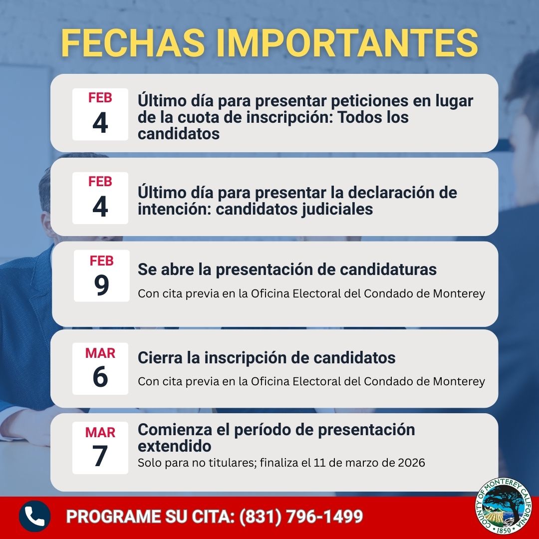 ¿Está pensando en postularse a un cargo en la Elección Primaria Directa Estatal del 2 de junio de 2026? ¡Marque estas fechas importantes! Obtenga más información aquí tinyurl.com/2f56v7z6