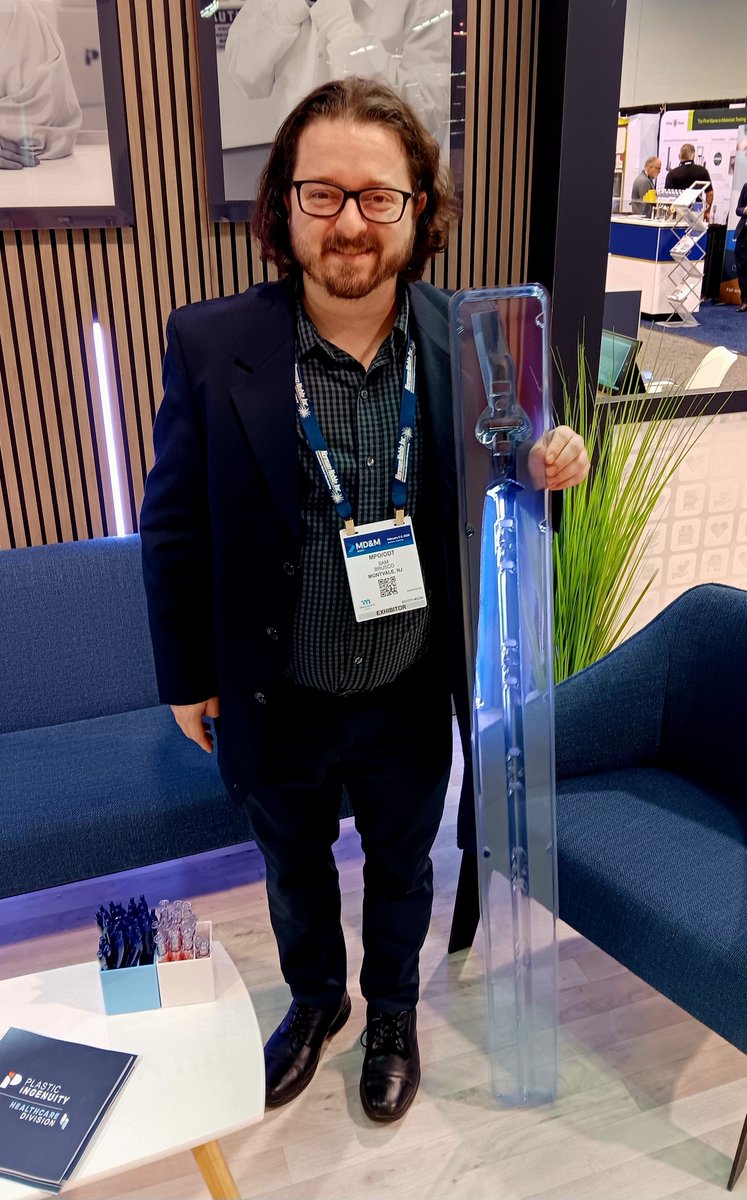 MPOmagazine's tweet image. Many thanks to Sarah Webber and Jeremy Whitish for explaining @PIThermoforming's PuraForm curated portfolio of resins for custom packaging options! (Rigid catheter packaging shown with associate editor Sam Brusco for scale.) #MDMWest #MDMWest2026 #thermoforming