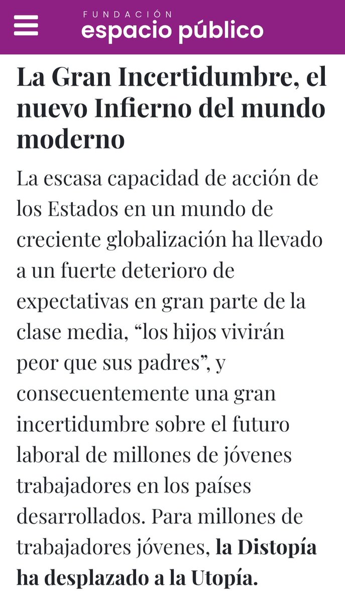 LA GRAN INCERTIDUMBRE ..., EL NUEVO INFIERNO DEL MUNDO MODERNO.

"La Distopía ha desplazado a la Utopía" 

✍🏼 ¿Y SI TRUMP TIENE ÉXITO?

NO TE PIERDAS este artículo riguroso de Bruno Estrada <a href="/Brunotsky/">Bruno Estrada</a> en <a href="/Espacio_Pub/">Espacio Público</a> sobre el #Trumpismo

espacio-publico.com/intervencion/y…