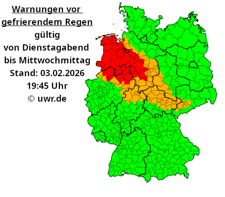 Hier nun der zweite Schwung an Warnungen vor gefrierendem Regen. Diesmal von Ostfriesland bis Ostwestfalen. Teilweise ist es hier schon sehr glatt. In den kommenden Stunden rücken immer mehr auch das Osnabrücker Land und das Emsland in den Fokus. #Eisregen #Glätte