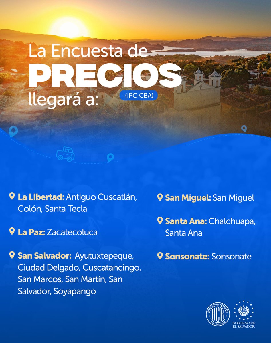 bcr_sv's tweet image. 📢 Te compartimos la ruta de esta semana por parte de nuestros gestores de información para las encuestas de Precios, Económica, Turismo y Hogares de Propósitos Múltiples.