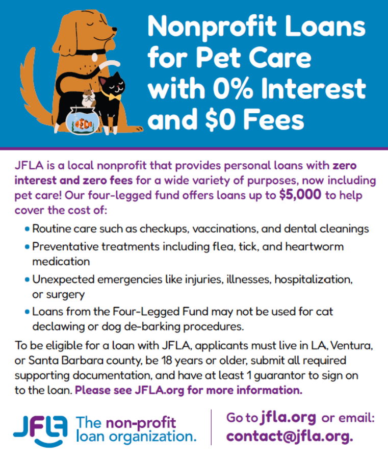 COMMUNITY FOCUS: (online)
JFLA.ORG
Non-profit Loans for Pet Care with 0% interest and $0 Fees!
jfla.org
facebook.com/JewishFreeLoan/
instagram.com/jewishfreeloan…