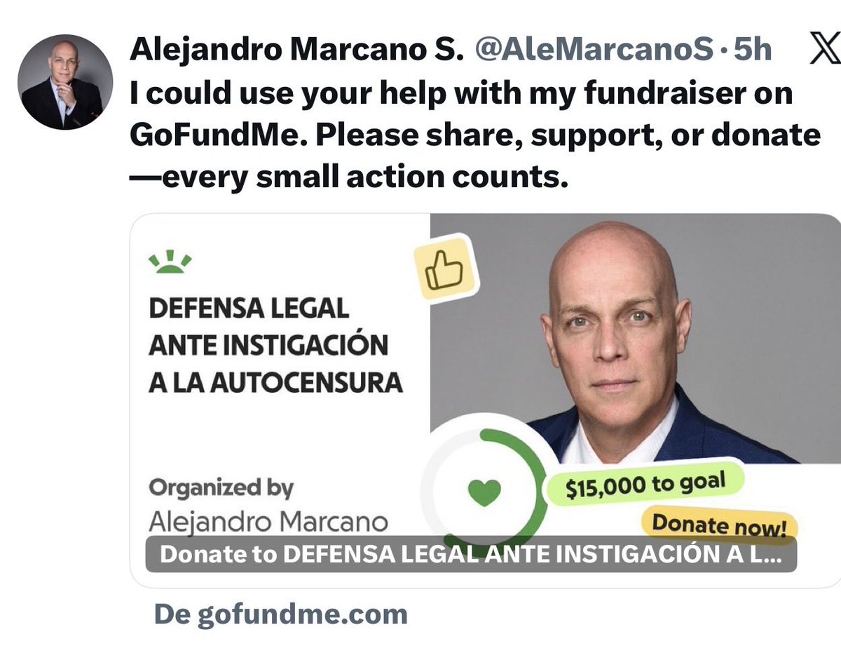 DrWilfredoBello's tweet image. El Sr ALEJANDRO MARCANO  DIFAMA a todo el mundo, y como es natural,  le han demando por hacerlo;  ¡Ahora pretende que sean LOS DEMÁS quienes le paguen su defensa! 
El le llama  a la difamación: “Defensa legal ante instigación a la autocensura” 
En fin…