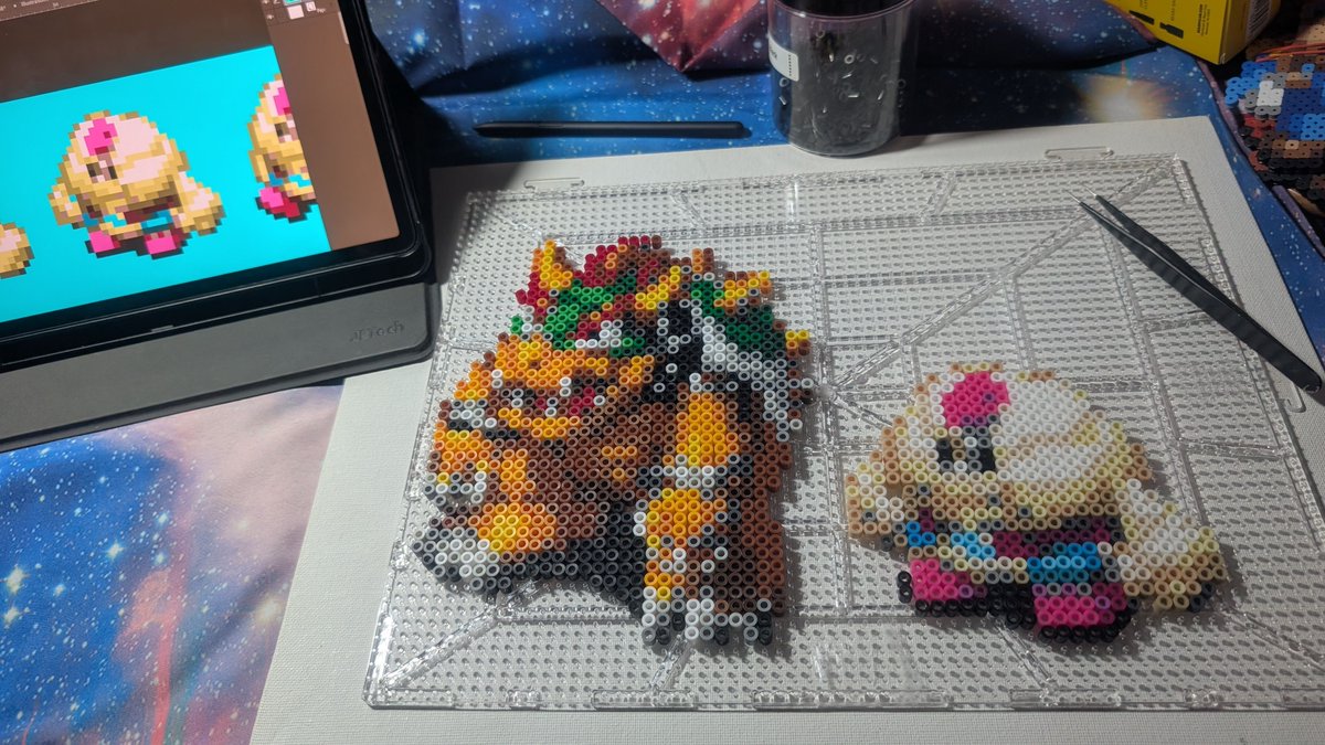 PixlsPerfection's tweet photo. Work in progress on Bowser and Mallow from Super Mario RPG 👑⭐

#PerlerBeads #SuperMarioRPG #Bowser #Mallow #NintendoArt #BeadArt #PixelArt #Handmade #CraftingCommunity #GeekCrafts https://t.co/jAU2euPXR0