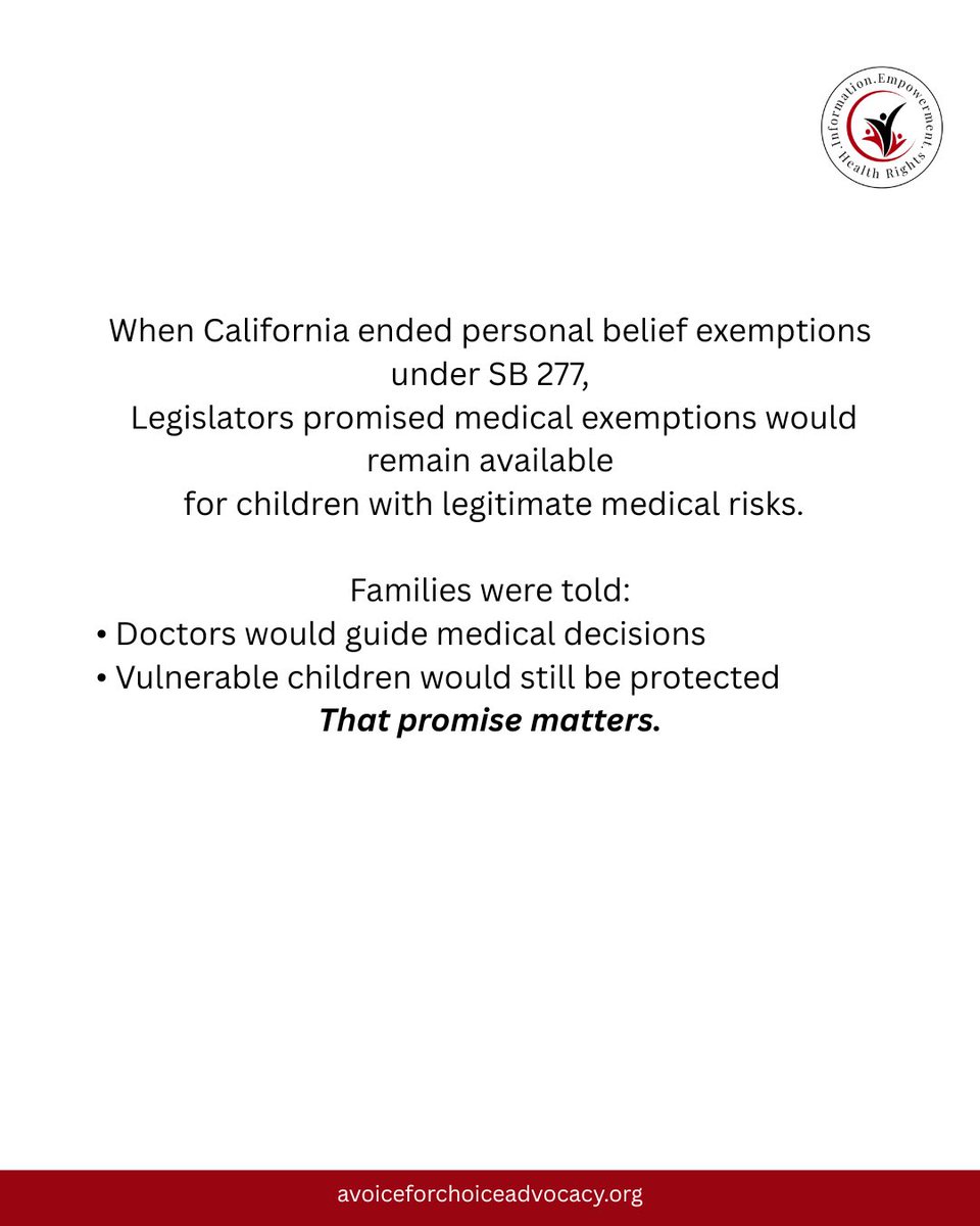 avoiceforchoice's tweet photo. This didn’t happen overnight.

After years of AVFCA advocacy, Senator Ben Allen has formally asked CDPH for transparency on how medical exemptions are reviewed, revoked, and enforced in California schools.

This letter reflects long-standing concerns AVFCA has raised about physician oversight, centralized decision-making, and the impact on medically vulnerable students.

📄 Read the full letter:
👉 https://t.co/r6mvwFfApH

AVFCA will continue pressing for accountability, physician-led care, and protections for California families.