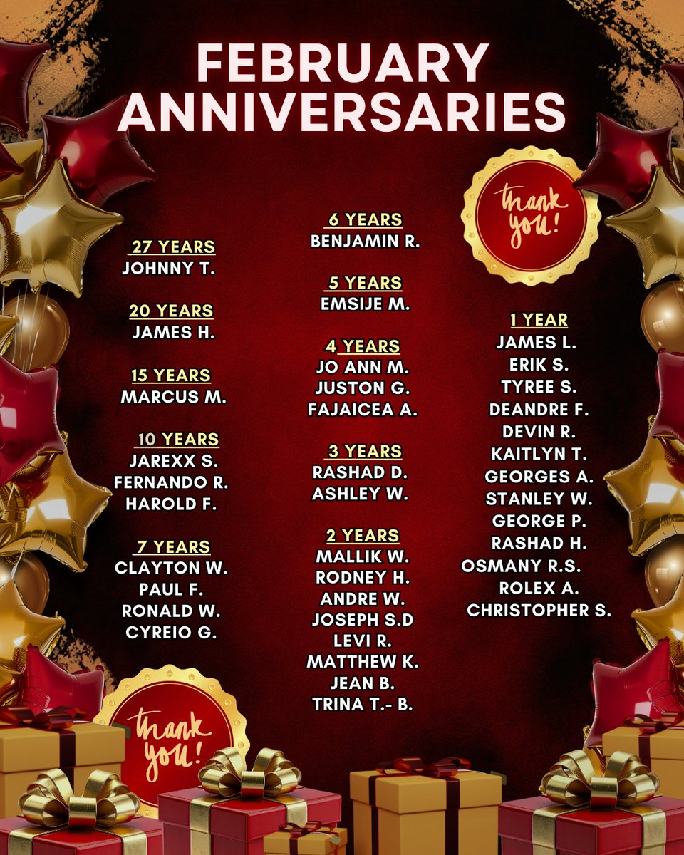 𝗪𝗼𝗿𝗸-𝗶𝘃𝗲𝗿𝘀𝗮𝗿𝘆 𝗪𝗲𝗱𝗻𝗲𝘀𝗱𝗮𝘆! 👏
Congratulations to our February anniversary driving pros. Thank you for the hard work, teamwork &amp; dedication you bring all year long—we're grateful! #bestofbarrnunn #WorkAnniversaries #DriverStrong #TeamAppreciation #thankyou