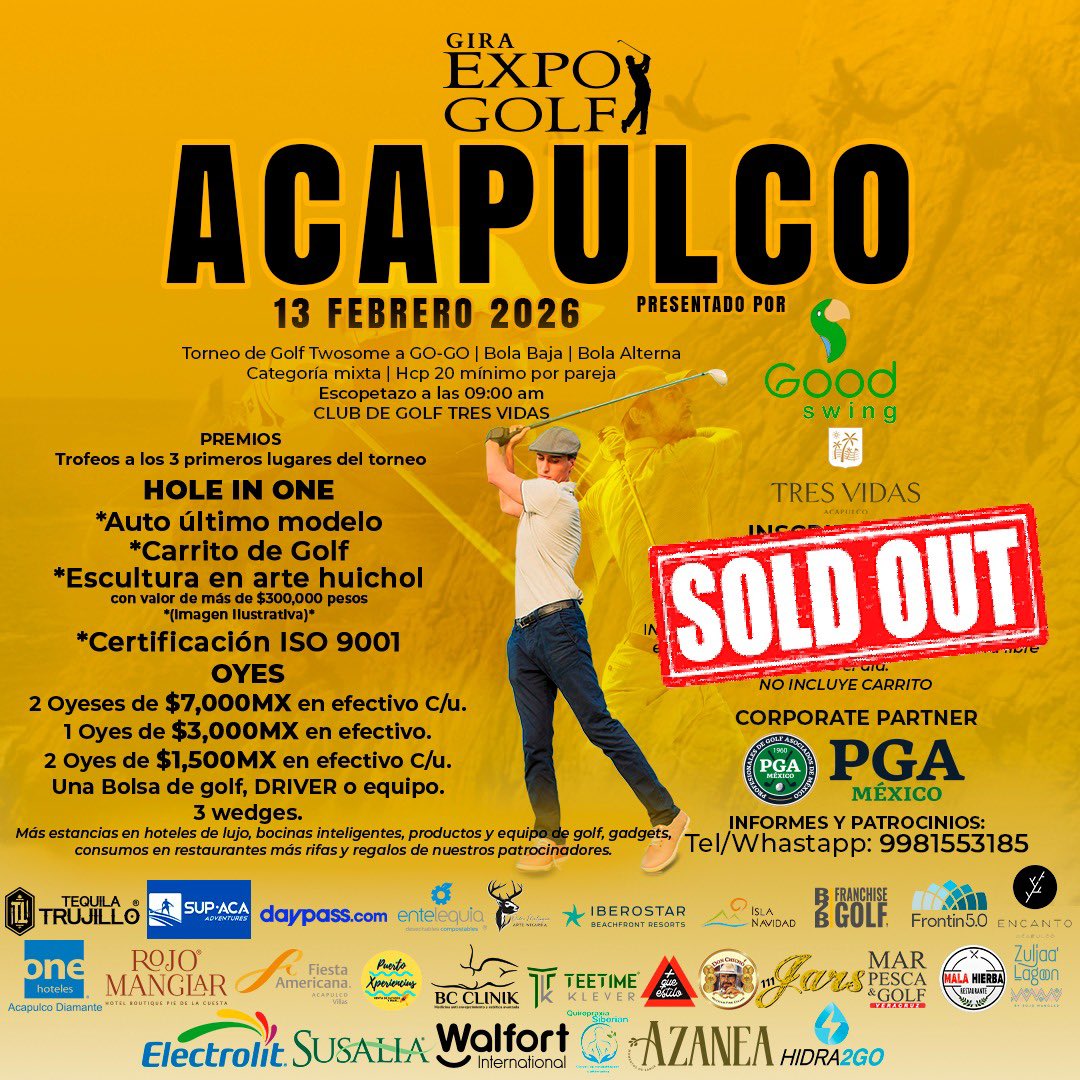 Se siguen sumando patrocinadores al #torneodegolf de #Acapulco, ya estamos SOLD OUT pero no para patrocinadores, ¡Que se sigan sumando!

Bienvenidos #zuljaa al mejor torneo de golf de la ciudad.

Información patrocinios 9981553185

#torneodegolf #golfenmexico #golfistas