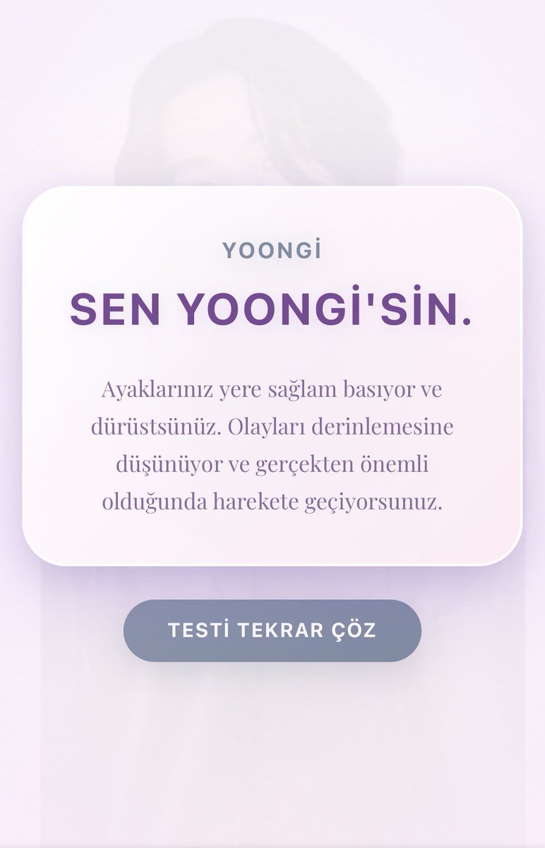 Quiz yaptım yoongi çıktı 
LİNK: bts-quiz.figma.site