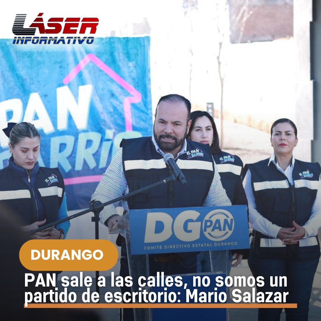 LaloSerranoZ's tweet photo. #LaserInformativo

#Durango|| #PAN sale a las calles, no somos un partido de escritorio: @mario14sm 

Con hechos y no con discursos, el @CDEPANDurango refrendó su compromiso de cercanía con la gente. El presidente estatal, Mario Salazar,  junto con la secretaria general @sofdr25 , dejaron claro que en Acción Nacional se gobierna y se legisla desde el territorio, no desde el escritorio.

En este marco, anunciaron el arranque de la campaña “El PAN a tu barrio”, un programa permanente que llevará cada fin de semana a colonias y fraccionamientos servicios gratuitos como vacunación, asesoría legal, orientación educativa y atención veterinaria, atendiendo necesidades reales de las familias duranguenses.
A esta estrategia se suma el Comité Directivo Municipal con el programa “El PAN sale para todos”, mediante el cual se ofrecerán productos de la canasta básica a precios accesibles, subsidiados por el partido. El presidente del CDM, @GeraSolis4 , explicó que este esquema recorrerá los seis distritos locales a través de unidades móviles rotuladas, acercando el apoyo directamente a los hogares.

Durante la rueda de prensa, el dirigente estatal Mario Salazar estuvo acompañado por la diputada federal @PatyJimenezD ; los diputados @FerRochaDgo , @Gabyvazquezch , Vero González, César Rivas y @AMojicaNarvaez ; así como por los regidores @diego8f , Adla Karam , @AlexGurrolaDgo y @nachoorrantedgo , quienes respaldaron esta estrategia de cercanía y trabajo territorial, refrendando que el PAN actúa en unidad y con presencia real en las colonias y fraccionamientos.