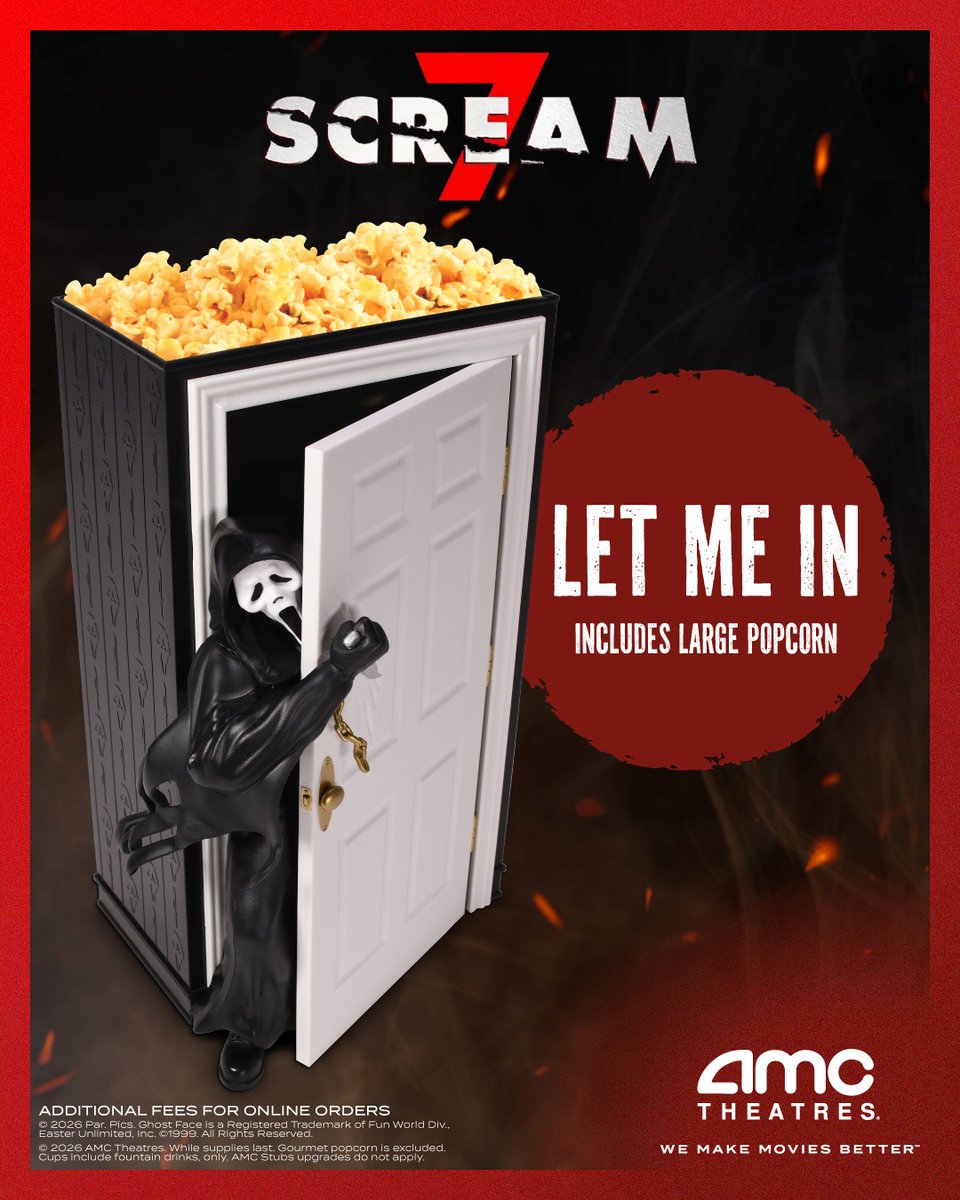 BDisgusting's tweet photo. The AMC exclusive collectible popcorn bucket for SCREAM 7 will be available starting February 26. https://t.co/PWBWqPrWMy