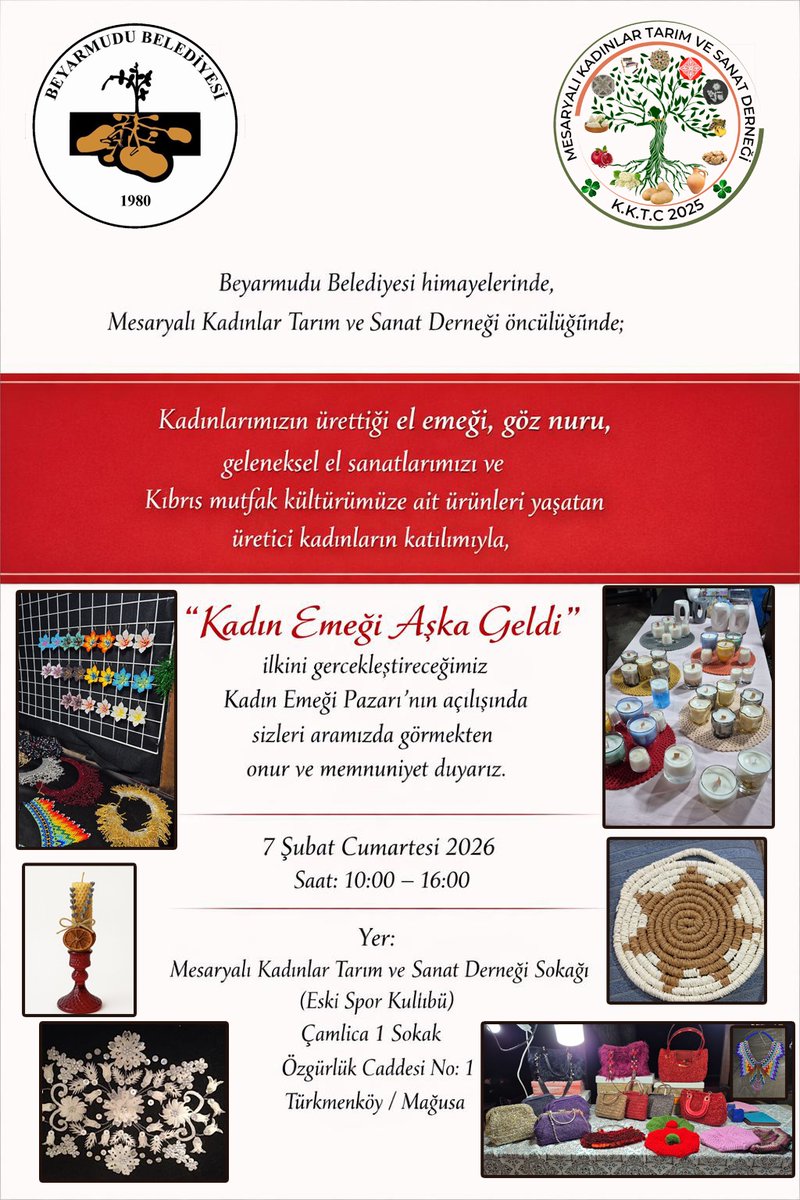 Kadın emeği pazarı Türkmenköy’de kuruluyorKadınların ürettiği ürünleri gelire dönüştürmek ve kültürel değerleri yaşatmak amacıyla “Kadın Emeği Aşka Geldi” sloganıyla düzenlenecek Kadın Emeği Pazarı, 7 Şubat Cumartesi günü Türkmenköy’de gerçekleştirilecek. Etkinlik, bölge halkını