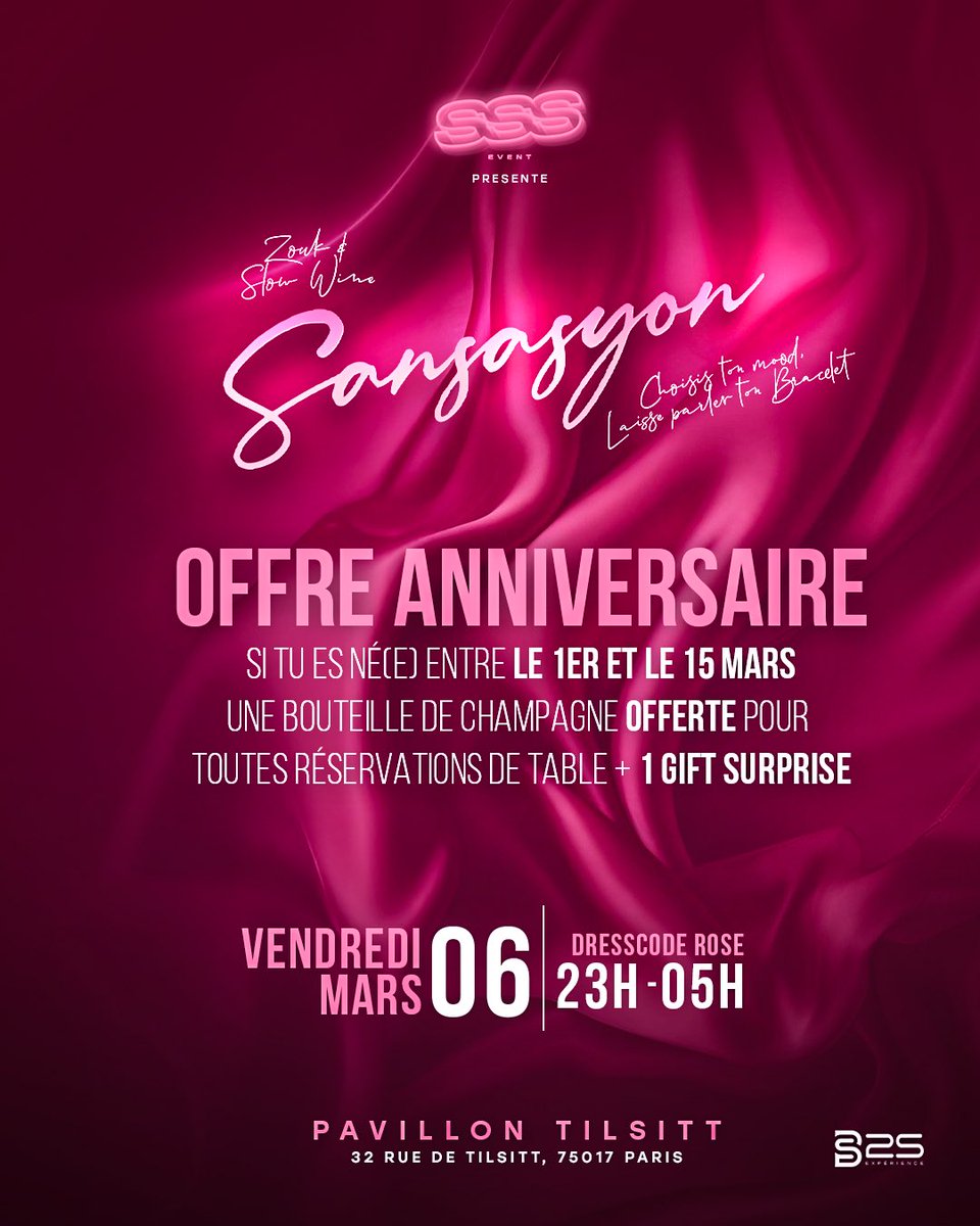 Fête ton anniversaire sous champagne à la Sansasyon 💓 

Profites de l’offre et réserve une table pour marquer le coup 🍾

Réservations en DM !

*Munissez vous de votre carte d’identité physique
* 2 anniversaires / table