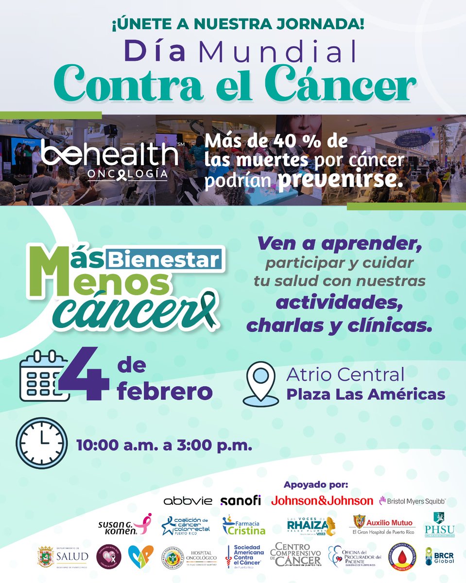 Organizaciones de apoyo se unen a BeHealth en el Día Mundial del Cáncer
Ofrecen jornada educativa y de concienciación, ya que, en Puerto Rico,más de 15,000 personas son diagnosticadas con cáncer cada año