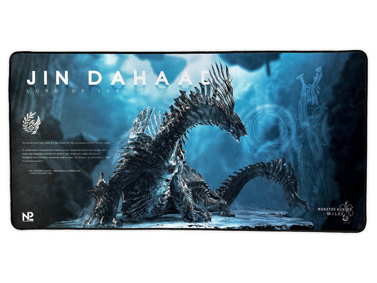 n2apparel's tweet photo. Cold-blooded control. Focus locked. ❄️

Jin Dahaad arrives in the N2 x Monster Hunter collection. XXL 16" x 32" mousepads built for precision, made to last. https://t.co/ZjDlPiYIR7