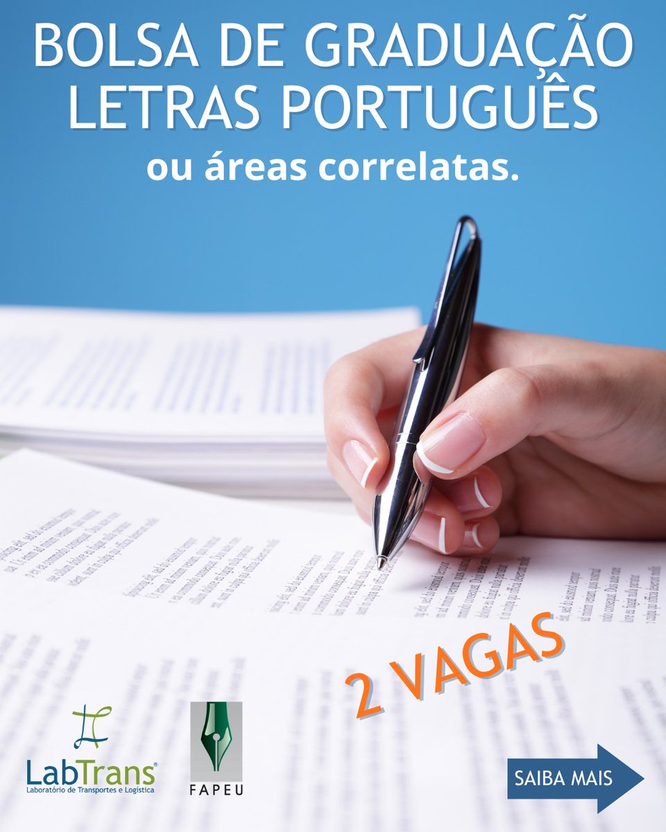 LabtransUFSC's tweet image. 📚 Você é da área de Letras? Temos vaga pra você no LabTrans!

Oportunidade incrível para estudantes de Letras - Português ou áreas correlatas: são 2 vagas de bolsa no LabTrans/UFSC! 📝

💼 Atividades:
• Apoio na revisão de textos e na formatação de documentos técnicos.

✅…