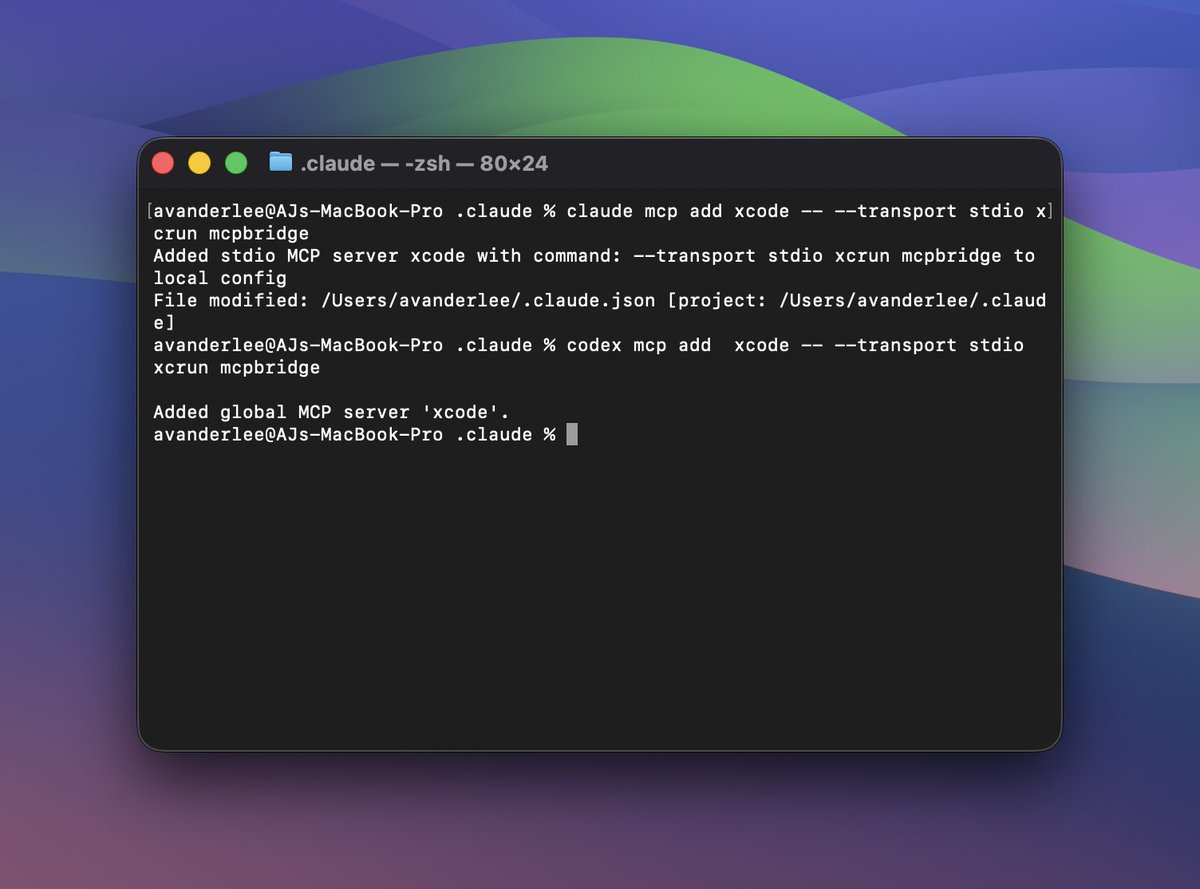 After installing Xcode 26.3, here's how you can enable MCP support for other agents:

1. Enable Xcode Tools in Xcode's Settings
2. Add the MCP to Codex:
codex mcp add --transport stdio xcode -- xcrun mcpbridge

Or Claude:
claude mcp add --transport stdio xcode -- xcrun mcpbridge