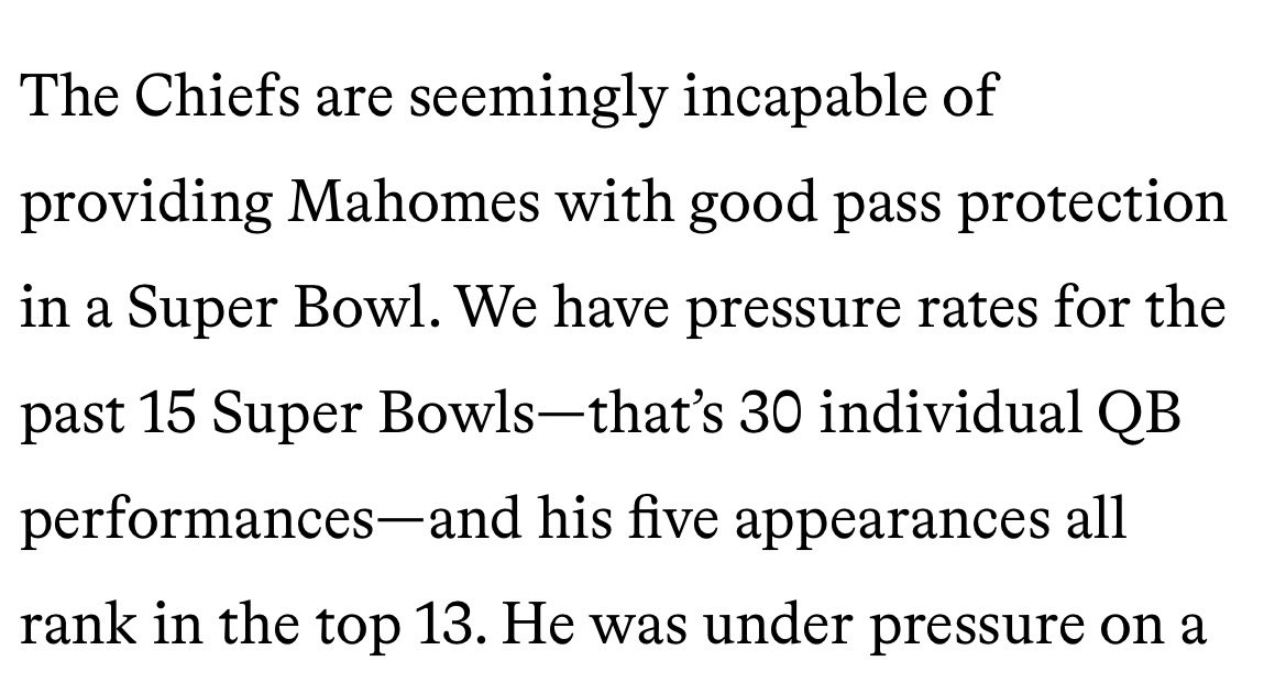 Imagine a world where Patrick Mahomes actually gets good pass protection in a Super Bowl.