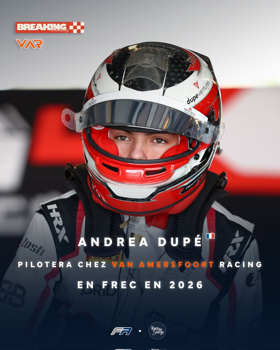 FREC 🇪🇺 | NEWS

C'est officiel, Andrea Dupé 🇫🇷 roulera chez Van Amersfoort Racing pour la saison de FREC 2026.

Actuellement en FRMET chez G4 Racing, il rejoindra sa nouvelle équipe après le dernier week-end dans 2 semaines.

#FREC
