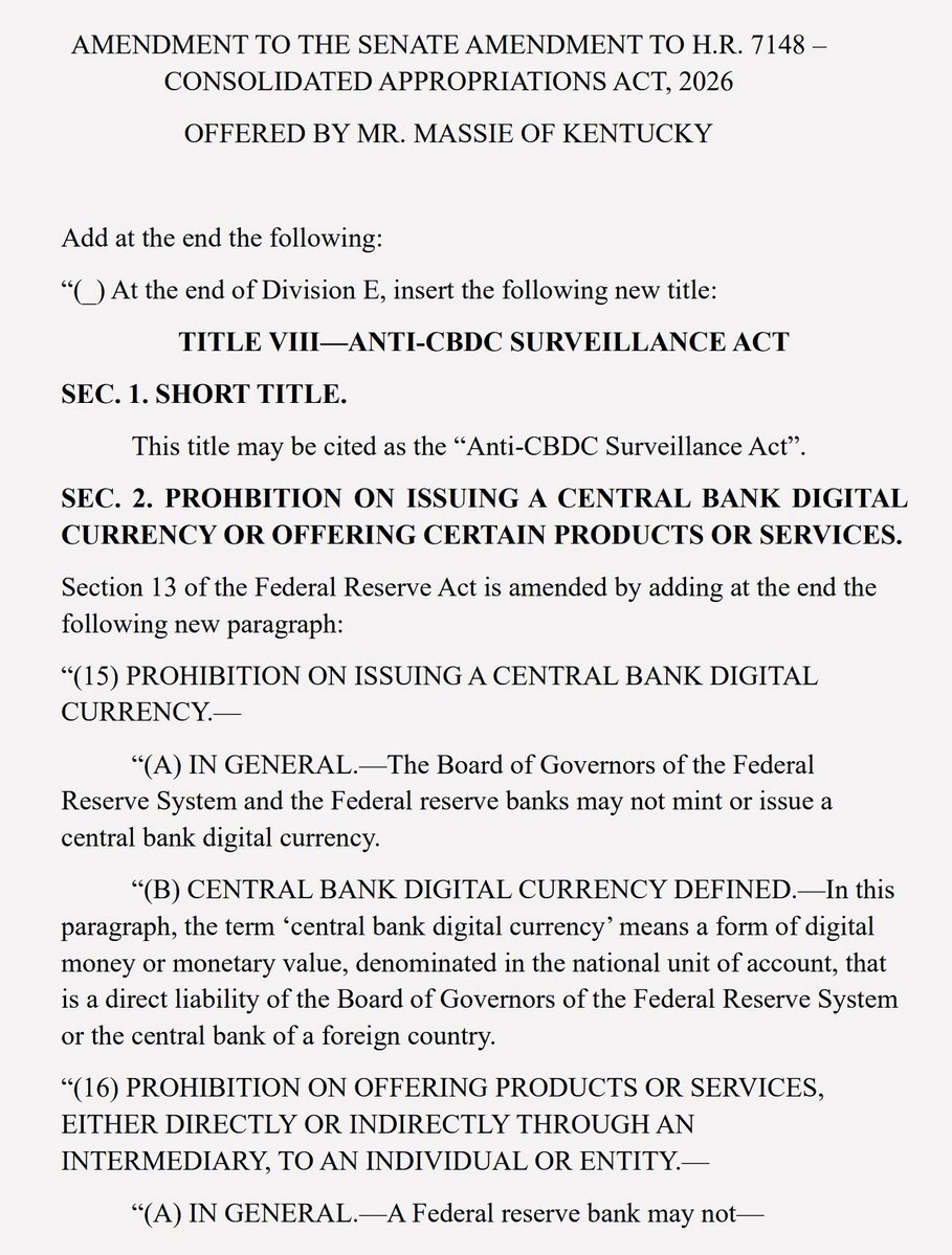RepThomasMassie's tweet image. BLOCKED: My amendment to stop the creation of Central Bank Digital Currencies (CBDCs) that will be used for financial surveillance and control of your wallet.