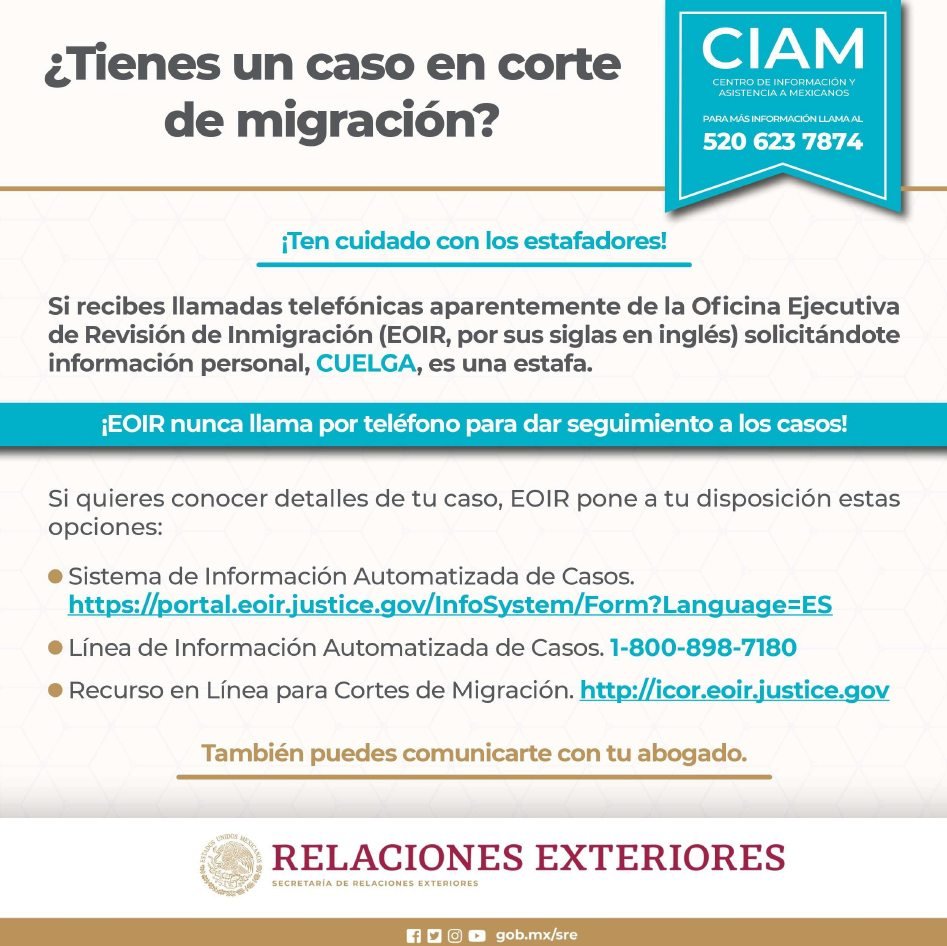 No seas víctima de los estafadores, si tienes un caso pendiente con autoridades migratorias, llama a tu Consulado, con gusto te brindamos la asesoría que necesitas. 

Recuerda nuestra línea de emergencia: 414-324-7643