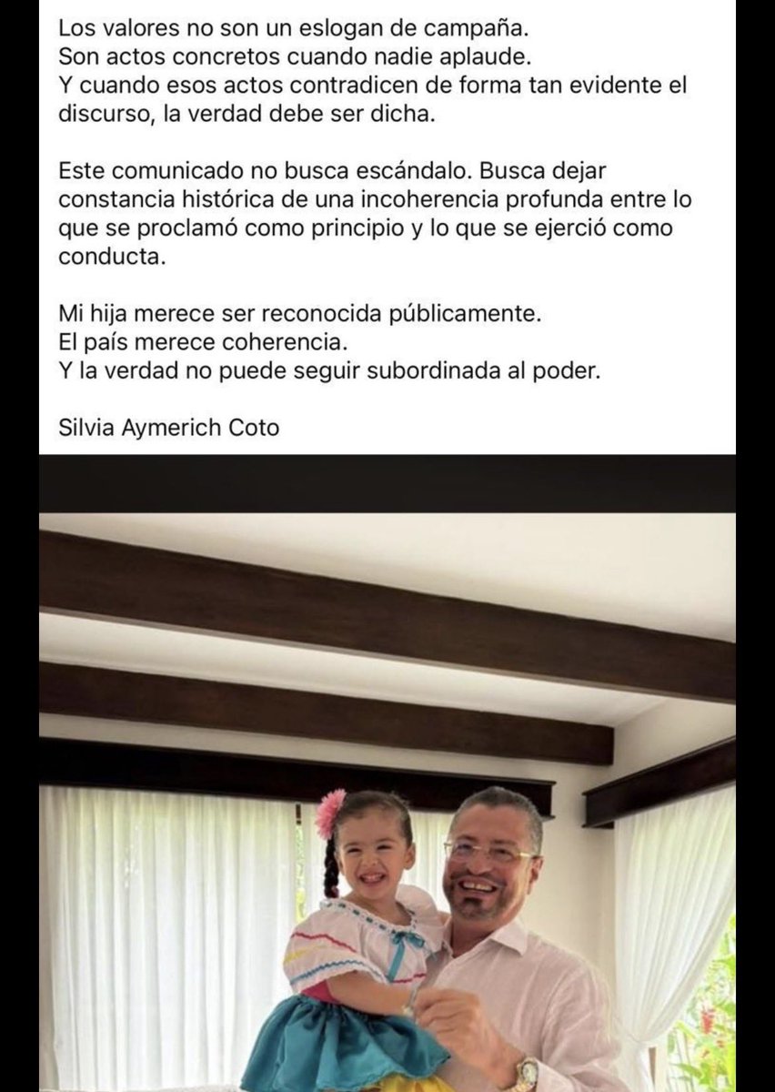 Muchos sabíamos que Rodrigo Chaves tenía al menos una amante y que tenía una hija. Yo no entendía porque el tema no salió antes. Pero ahora sí: Un cálculo político para que no afectara al gobierno y la campaña… esta gente. 🤦🏻‍♂️😆

<a href="/RodrigoChavesR/">Rodrigo Chaves</a> reconozca a su hija, manda huevo.