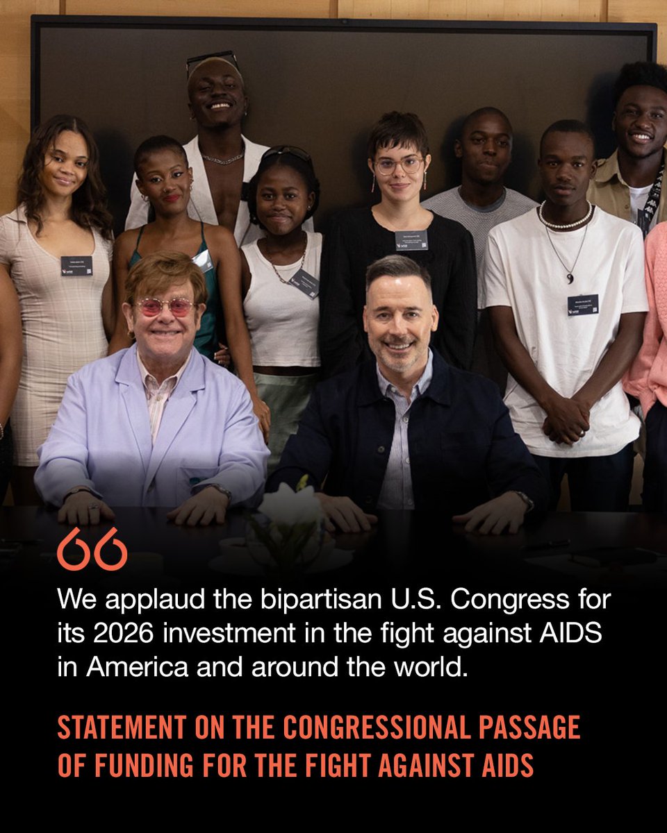 ejaf's tweet image. Statement by Elton John and David Furnish on congressional passage of U.S. funding for the fight against AIDS: eltonjohnaidsfoundation.org/statement-on-c…