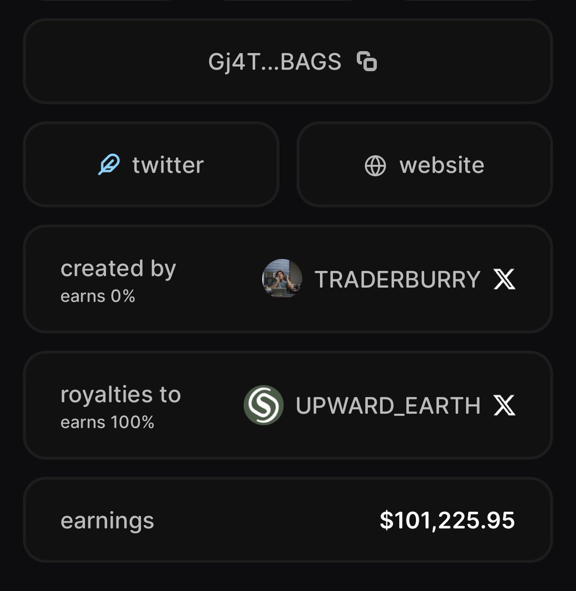 BNNBags's tweet image. UPDATE: $LORIA @Upward_Earth JUST SURPASSED $100K EARNED SINCE LAUNCHING ON @BagsApp 🔥