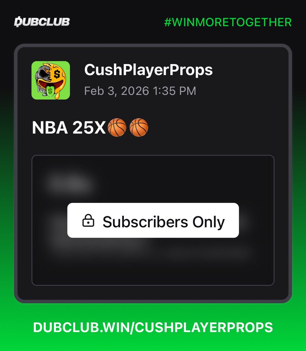 Check out my latest play on DubClub: NBA 25X🏀🏀

DUBCLUB.WIN/CUSHPLAYERPROPS