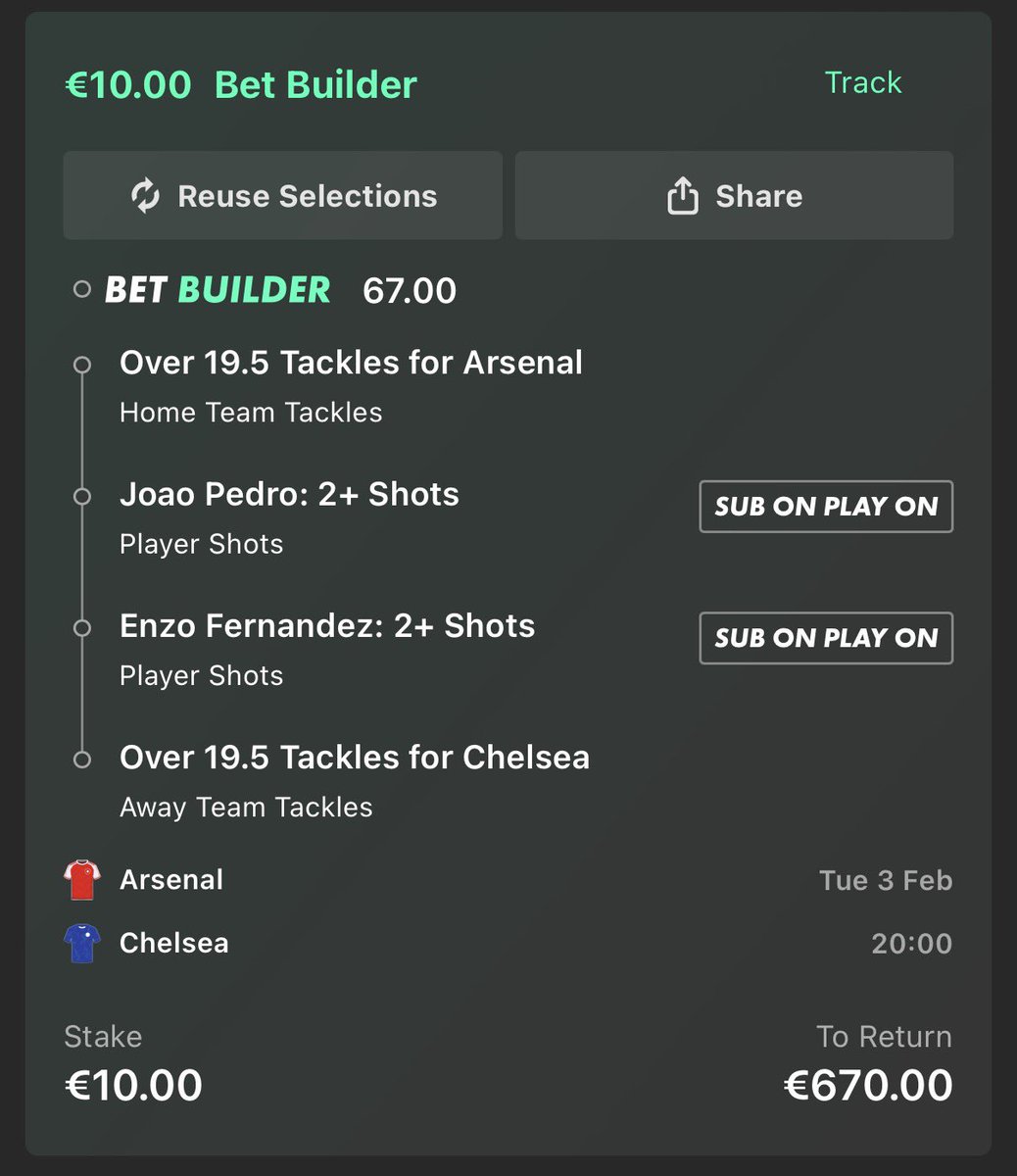 Chelsea losing on agg…. that’s about all the reasoning that’s needed

Hopefully it’s a scrappy game for the long shot